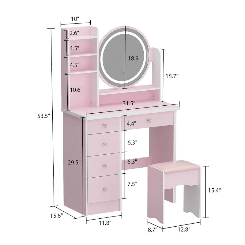 Timechee 31.5 Wide Makeup Vanity Set with Stool, Mirror,3 Color Light - 31.5W