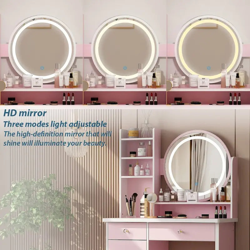Timechee 31.5 Wide Makeup Vanity Set with Stool, Mirror,3 Color Light - 31.5W