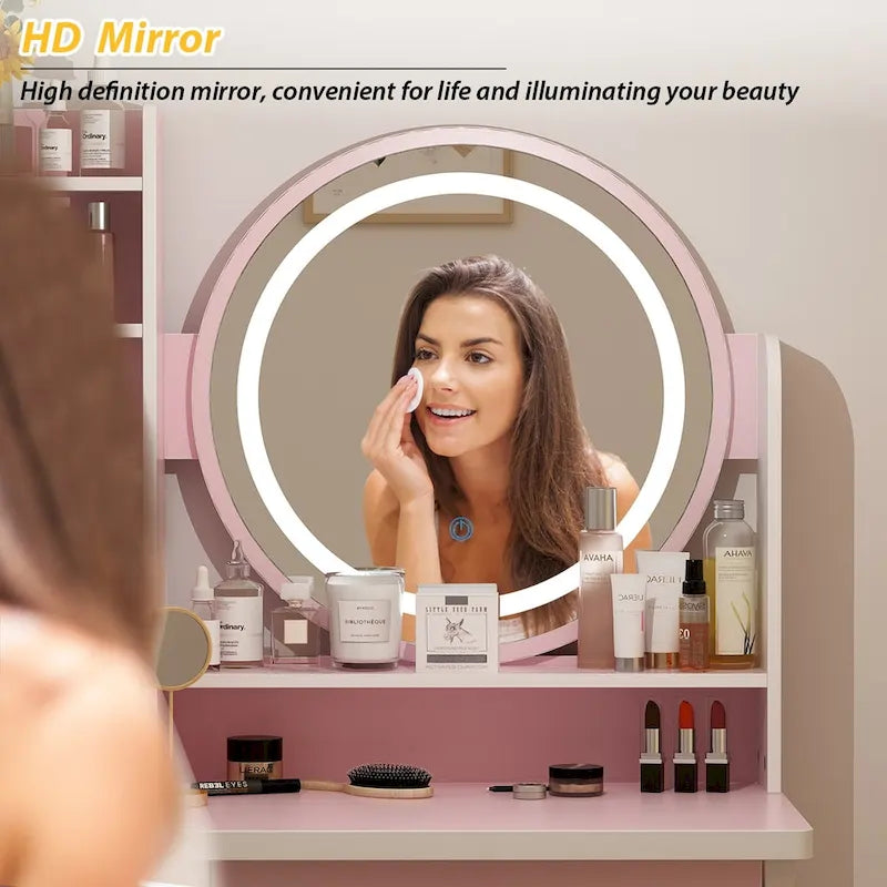 Timechee 31.5 Wide Makeup Vanity Set with Stool, Mirror,3 Color Light - 31.5W