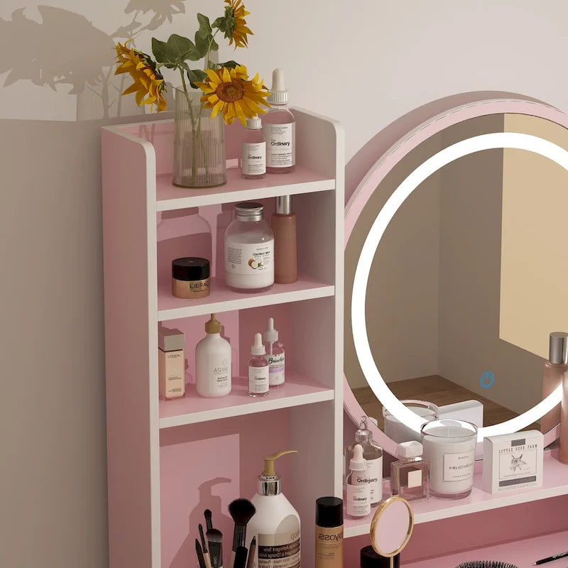 Timechee 31.5 Wide Makeup Vanity Set with Stool, Mirror,3 Color Light - 31.5W