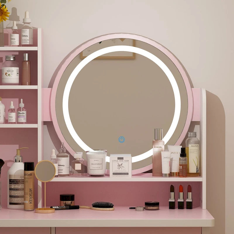 Timechee 31.5 Wide Makeup Vanity Set with Stool, Mirror,3 Color Light - 31.5W
