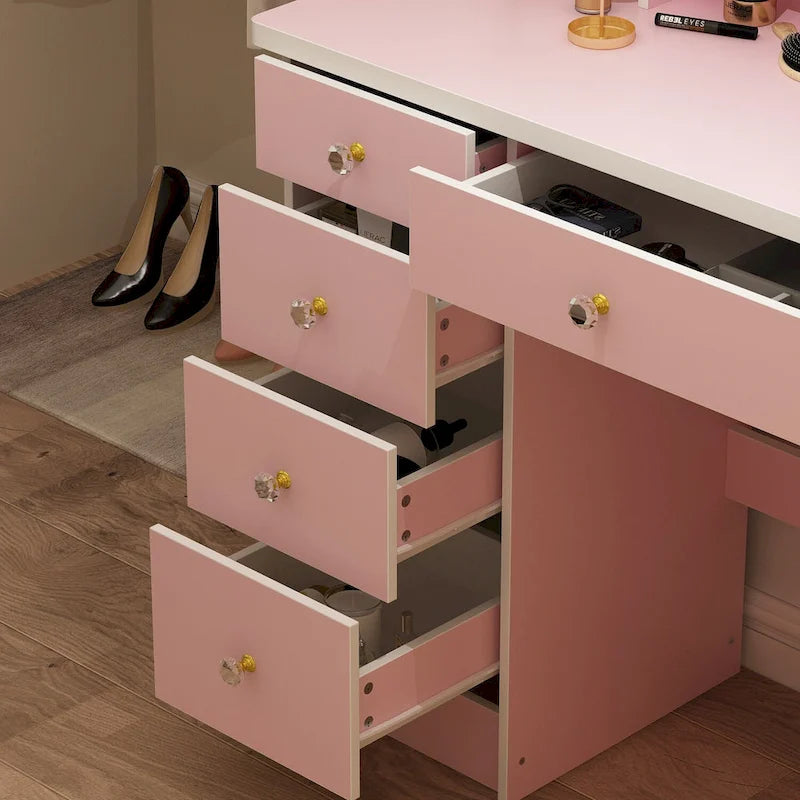 Timechee 31.5 Wide Makeup Vanity Set with Stool, Mirror,3 Color Light - 31.5W