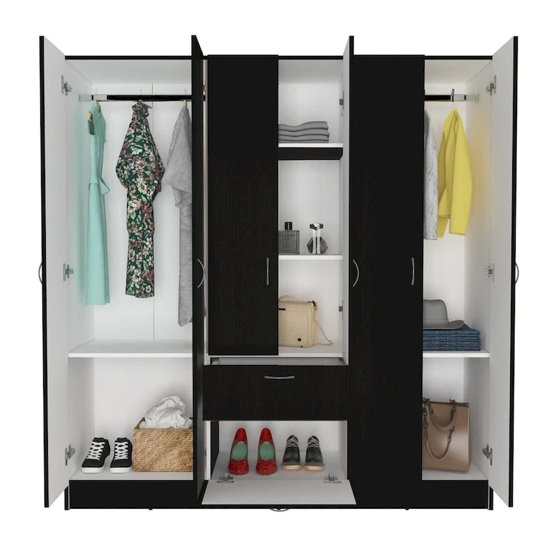 Mitu Six Doors Armoire, Seven Interior Shelves, One Drawer, Hanging Rod - N/A