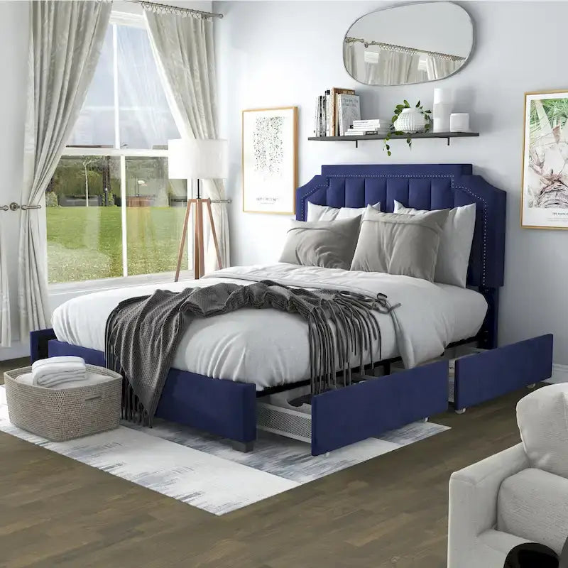 Furniture of America Chapla Art Deco Upholstered 4-drawer Platform Storage Bed