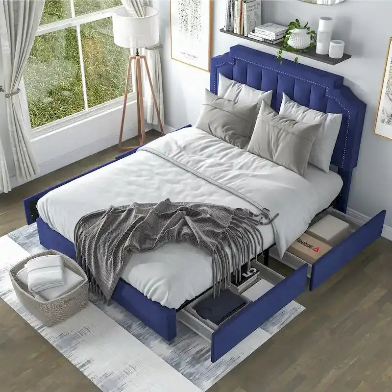 Furniture of America Chapla Art Deco Upholstered 4-drawer Platform Storage Bed