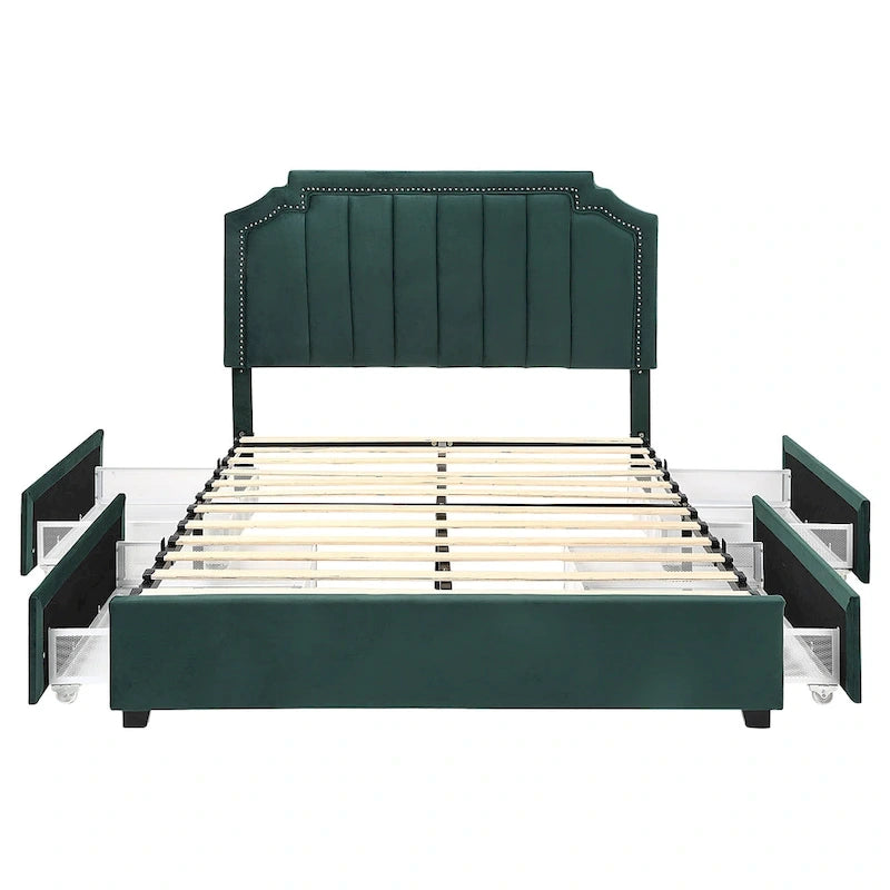 Furniture of America Chapla Art Deco Upholstered 4-drawer Platform Storage Bed