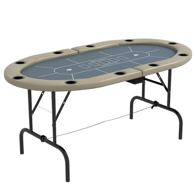Soozier Poker Table Foldable, 70 Oval Blackjack Casino Texas Holdem Poker Game Table for 10 Players