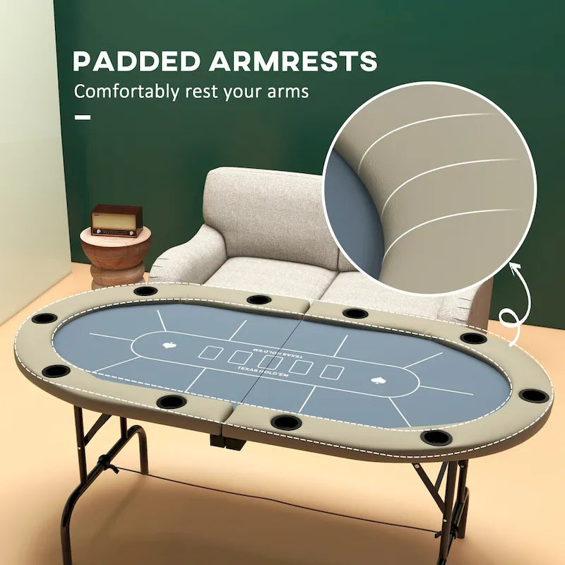 Soozier Poker Table Foldable, 70 Oval Blackjack Casino Texas Holdem Poker Game Table for 10 Players