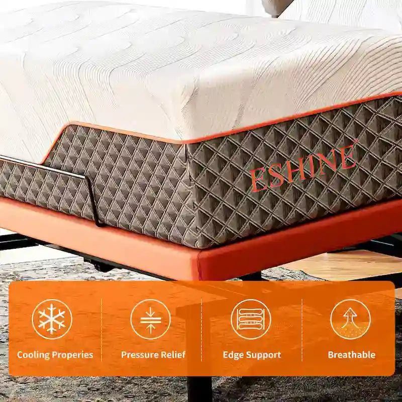 ESHINE Adjustable Bed Frame - 12 inch Hybrid Memory Foam Mattress 3000 Series