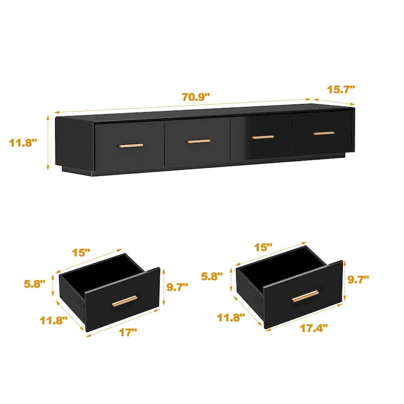 70.9 Wall-Mounted Media Console Chic Storage Solution Home Theaters