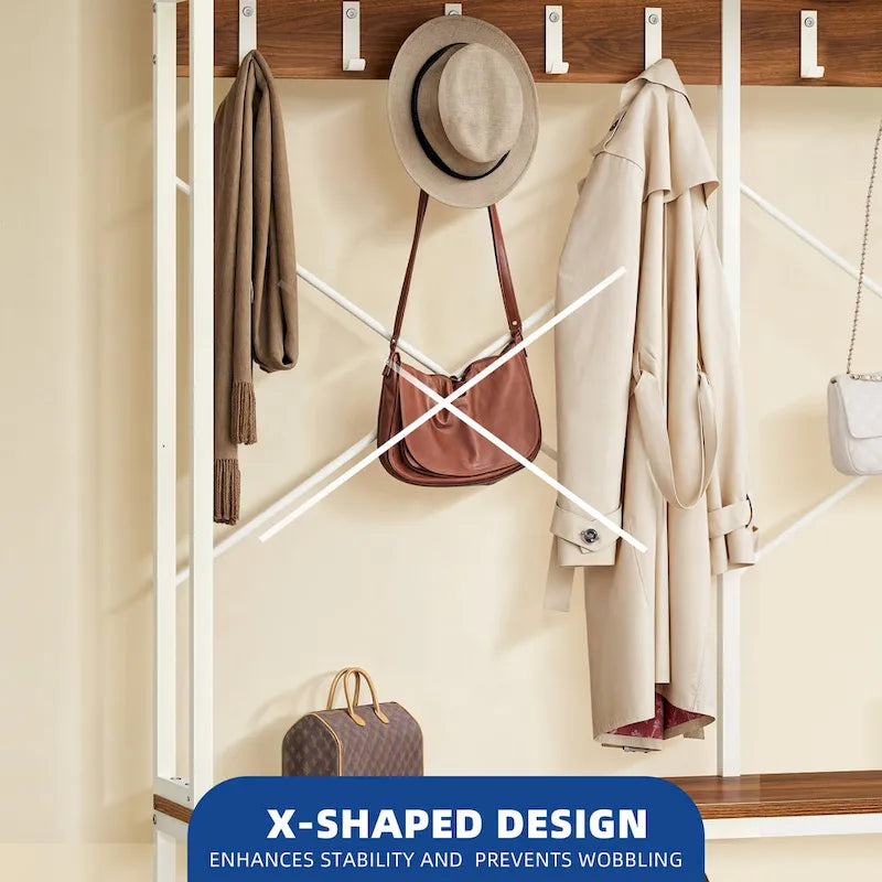 Moasis Industrial Entryway Bench with Coat Rack, 5-in-1 Hall Tree with Shoes Storage