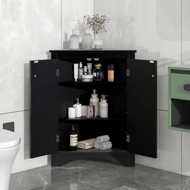 White Triangle Bathroom Storage Cabinet with Adjustable Shelves - 17.2W x 17.2D x 31.5H
