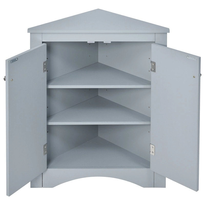 White Triangle Bathroom Storage Cabinet with Adjustable Shelves - 17.2W x 17.2D x 31.5H