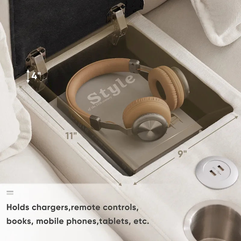 [VIDEO provided][New]123*55 Modern U-shaped Sofa with Console,Cupholders and USB Ports,6-seat Upholstered Symmetrical Indoor Fu