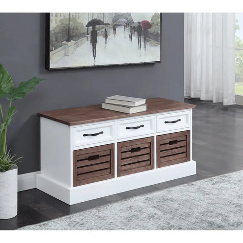 3 Drawers Storage Bench, Weathered Brown and White