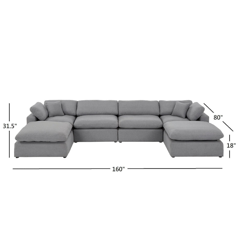 Anka Grey Linen Down Fill U-shaped Sectional Sofa by iNSPIRE Q Modern