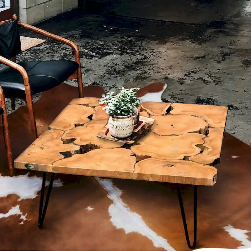 Rustic Recycled Teak Wood Ampyang Square Coffee Table