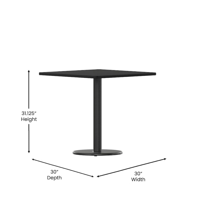 30 Square Laminate Table Top with 18 Round Table Height Base - 30W x 30D x 31.125H - 30W x 30D x 31.125H