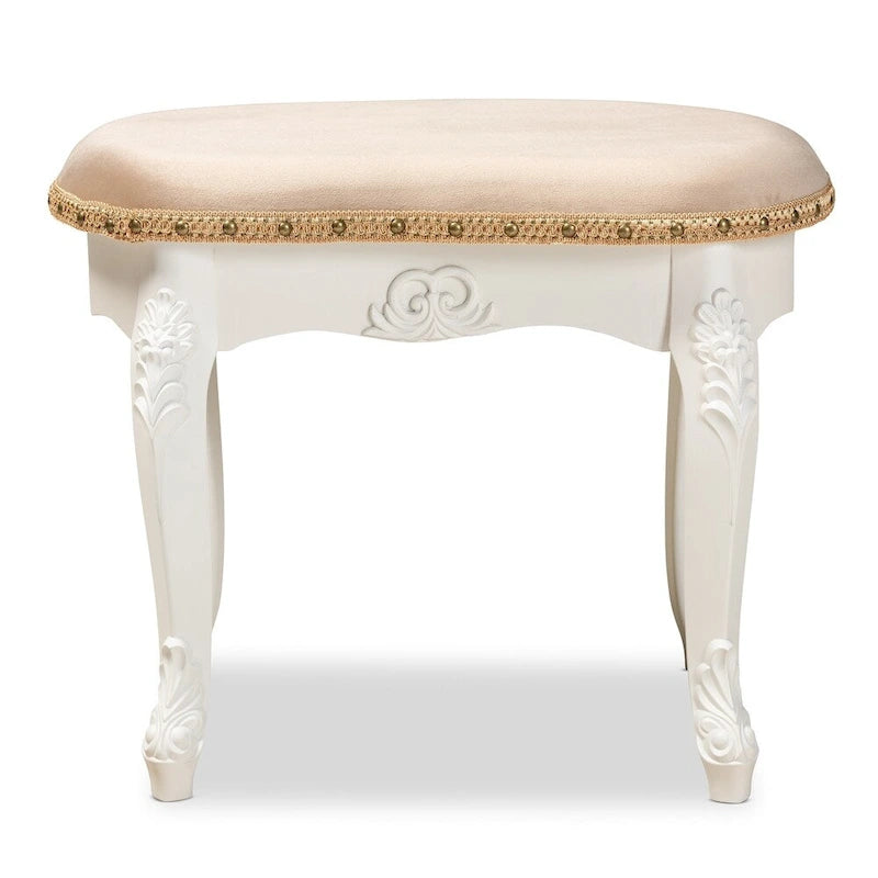 Gabrielle Traditional French Country Upholstered Vanity Ottoman