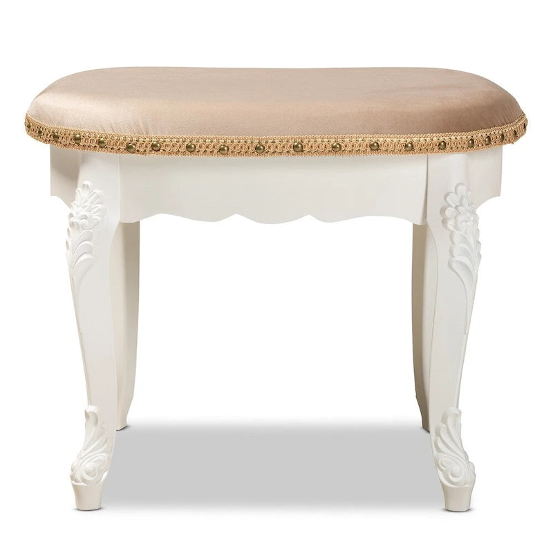 Gabrielle Traditional French Country Upholstered Vanity Ottoman