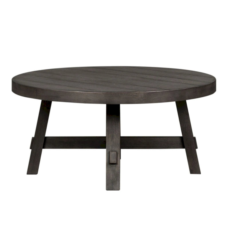 Modern Farmhouse Dusty Charcoal Distressed Splay Leg Round Cocktail Table