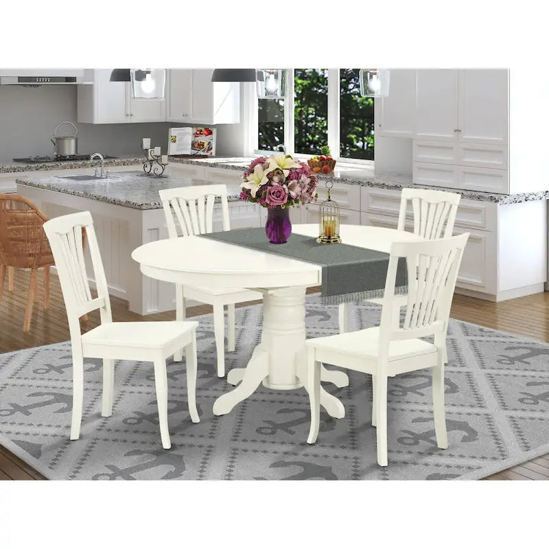 East West Furniture Dining Room Furniture Set- an Oval Kitchen Table and Wooden Seat Dining Chairs, Linen White(Pieces Option)
