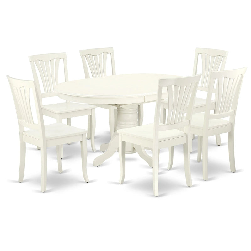 East West Furniture Dining Room Furniture Set- an Oval Kitchen Table and Wooden Seat Dining Chairs, Linen White(Pieces Option)