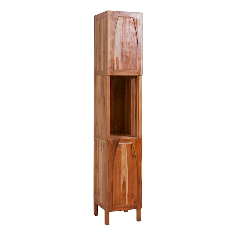 EcoDecors Tranquility Solid Teak Bathroom Linen Tower Closet in EarthyTeak Finish