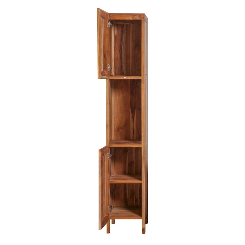 EcoDecors Tranquility Solid Teak Bathroom Linen Tower Closet in EarthyTeak Finish
