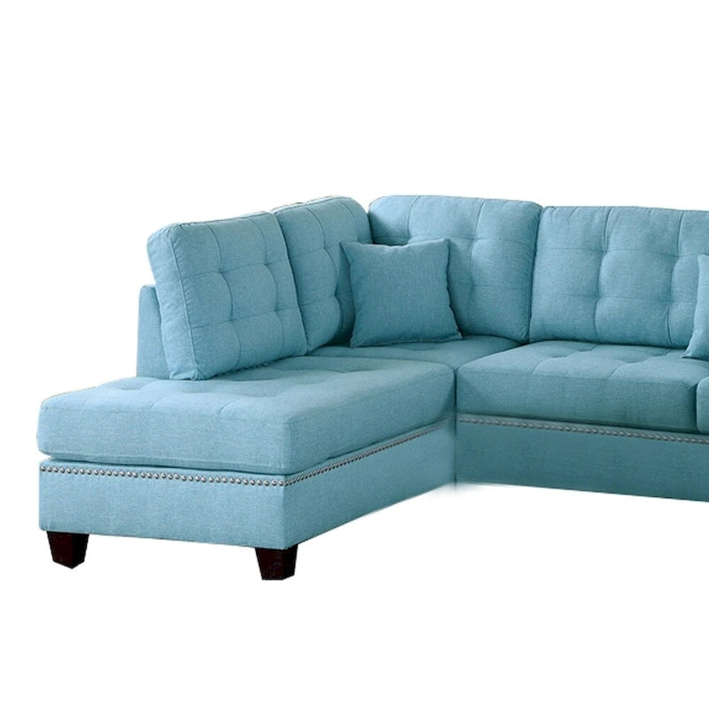 Polyfiber 3 Piece Sectional Set With Plush Cushion In Blue