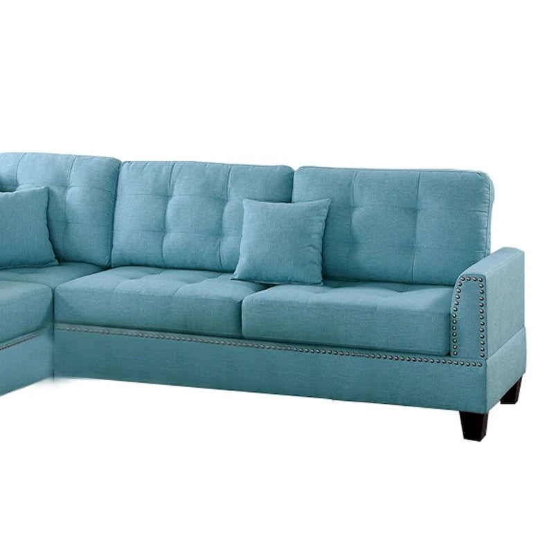 Polyfiber 3 Piece Sectional Set With Plush Cushion In Blue