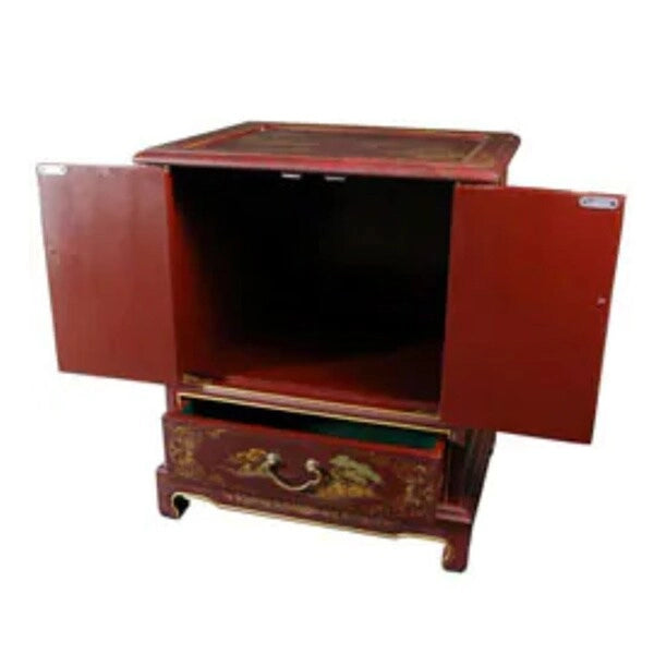 Handmade Lacquered Vintage Chinese Landscape End Table - 20.00W x 16.00D x 24.50H