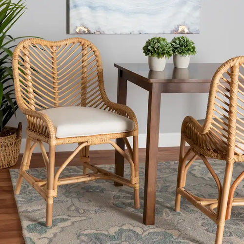 Arween Modern Bohemian Natural Brown Rattan Dining Chair