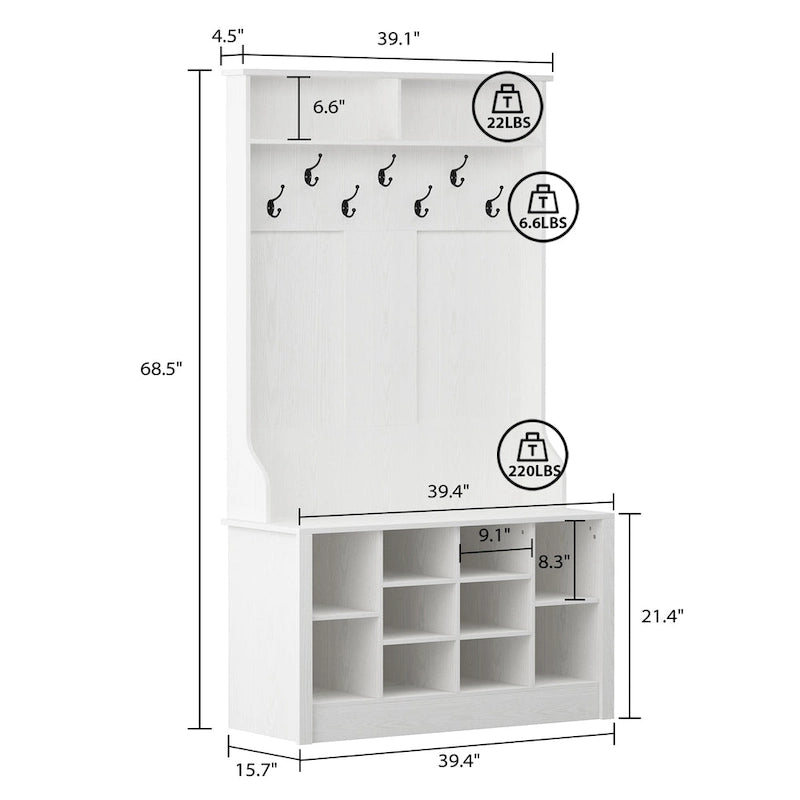 Coat Rack Hall Tree Shoe Bench Accent Furniture Entryway Living Room