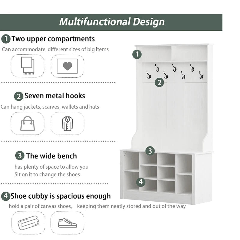 Coat Rack Hall Tree Shoe Bench Accent Furniture Entryway Living Room