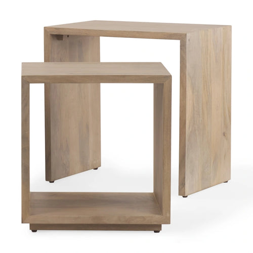 Alanna Square Light Brown Solid Wood Nesting Accent Tables - 26L x 19W x 26.5H
