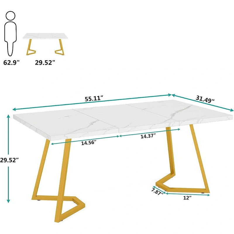Modern Dining Dinner Table, 55 Inches Dining Room Table for 4-6 People