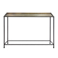 Aurelia 48 Inch Console Sofa Table, Artisanal Hammered Antique Bronze Tray Top, Industrial Black Iron Frame
