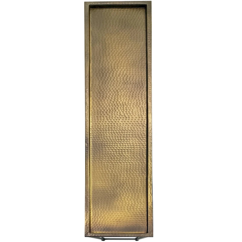 Aurelia 48 Inch Console Sofa Table, Artisanal Hammered Antique Bronze Tray Top, Industrial Black Iron Frame