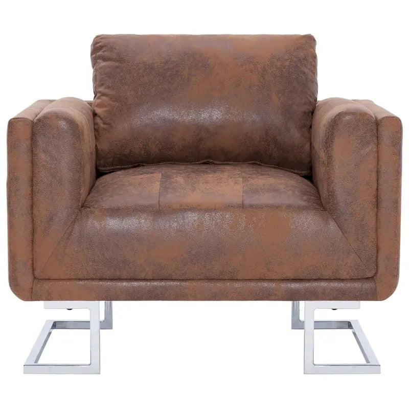 vidaXL Cube Armchair Brown Faux Suede Leather - 33 x 24.4 x 28.7