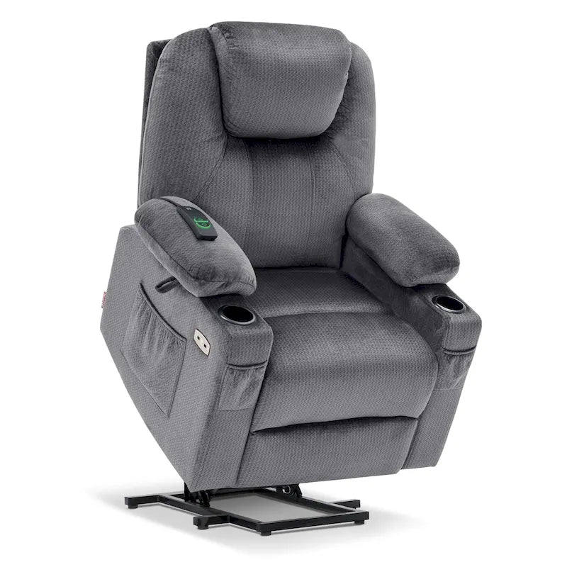MCombo Large Power Lift Recliner Chair with Massage, Cup Holders, Extended Footrest, Fabric 7516