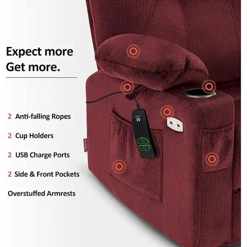 MCombo Large Power Lift Recliner Chair with Massage, Cup Holders, Extended Footrest, Fabric 7516