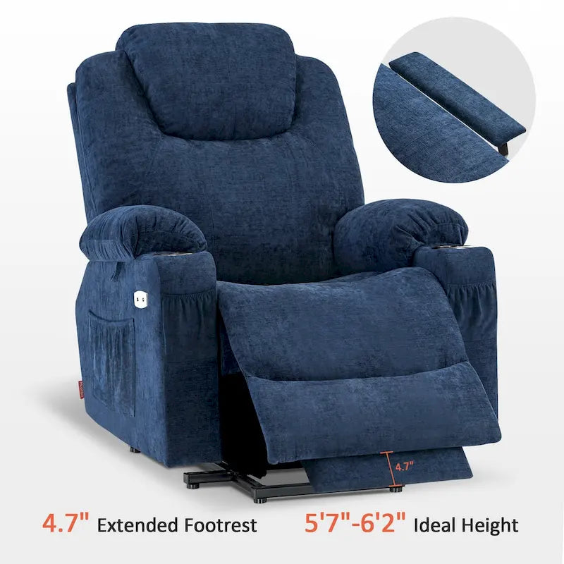 MCombo Large Power Lift Recliner Chair with Massage, Cup Holders, Extended Footrest, Fabric 7516