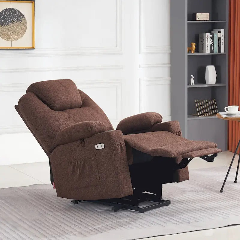 MCombo Large Power Lift Recliner Chair with Massage, Cup Holders, Extended Footrest, Fabric 7516