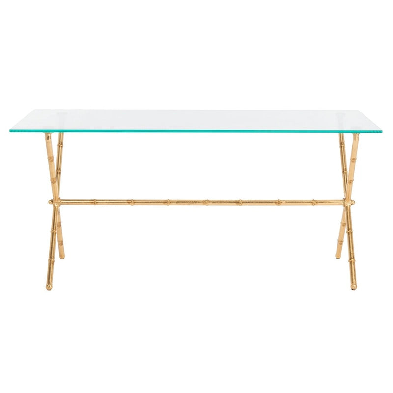 SAFAVIEH Treasures Jocelyn Bronze-Ish Silver/ Glass Top Accent Table - 37.4 x 19.7 x 17