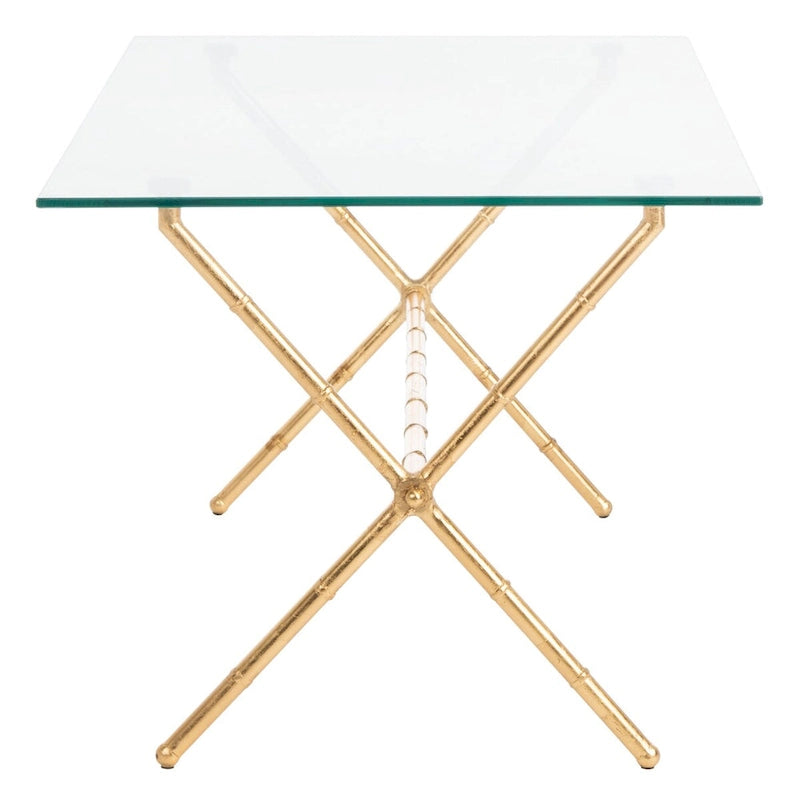 SAFAVIEH Treasures Jocelyn Bronze-Ish Silver/ Glass Top Accent Table - 37.4 x 19.7 x 17