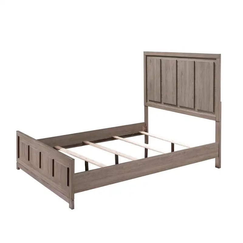 Sea King Size Bed, Rustic Modern Design, Panel Headboard, Brown Wood