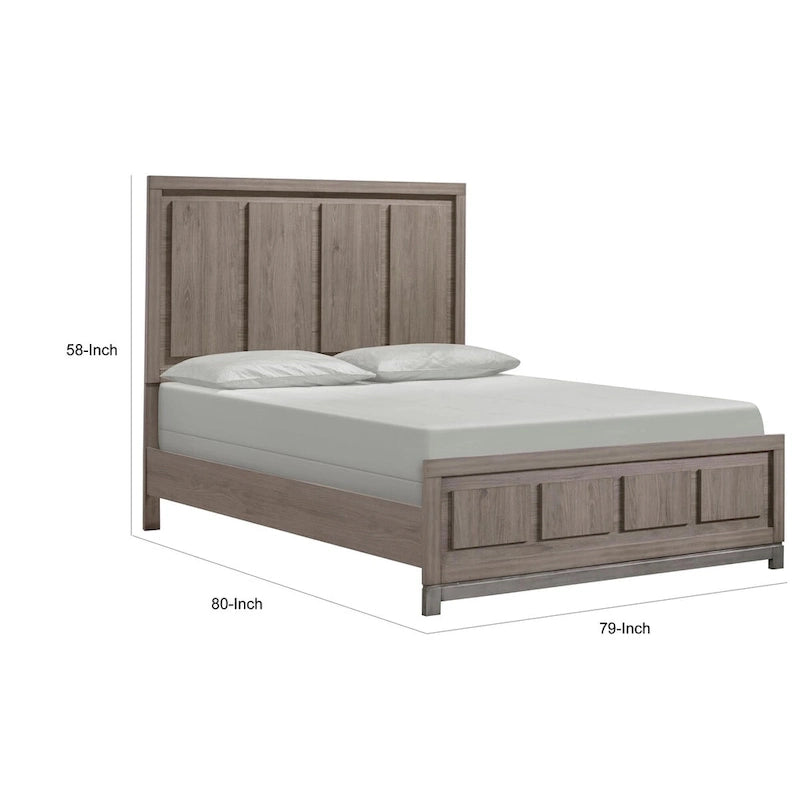 Sea King Size Bed, Rustic Modern Design, Panel Headboard, Brown Wood