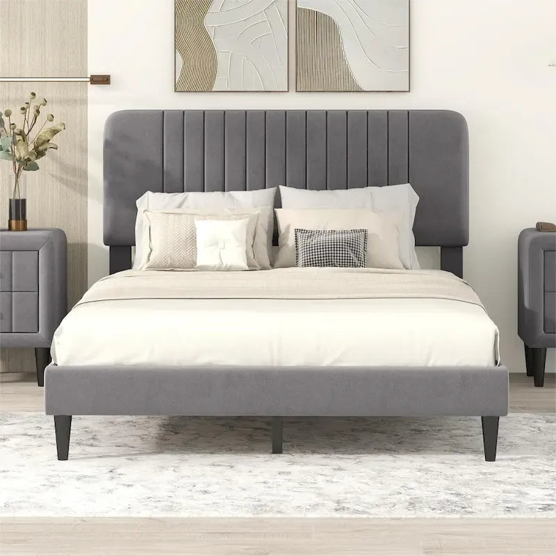 Queen Size Upholstered Platform Bed,No Box Spring Needed, Velvet Fabric