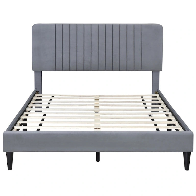 Queen Size Upholstered Platform Bed,No Box Spring Needed, Velvet Fabric